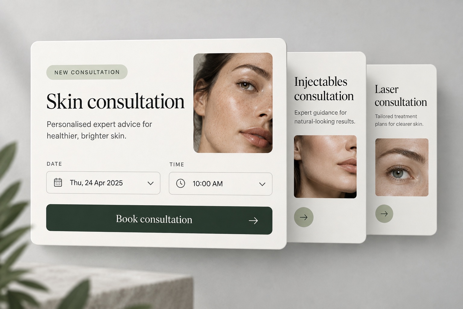Medspa consultation booking interface