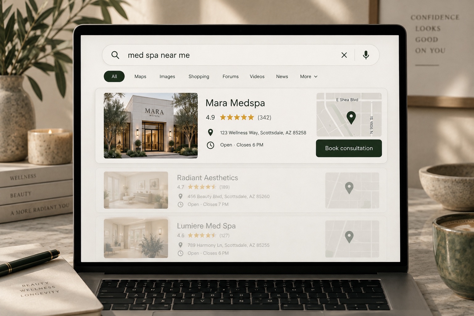 Local search results showing Mara Medspa
