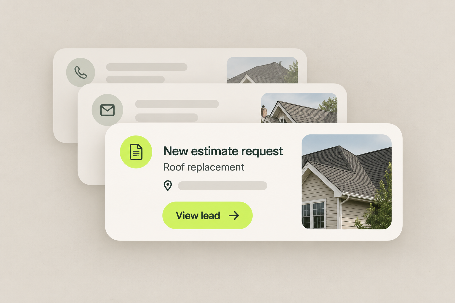 Roofing estimate request interface cards