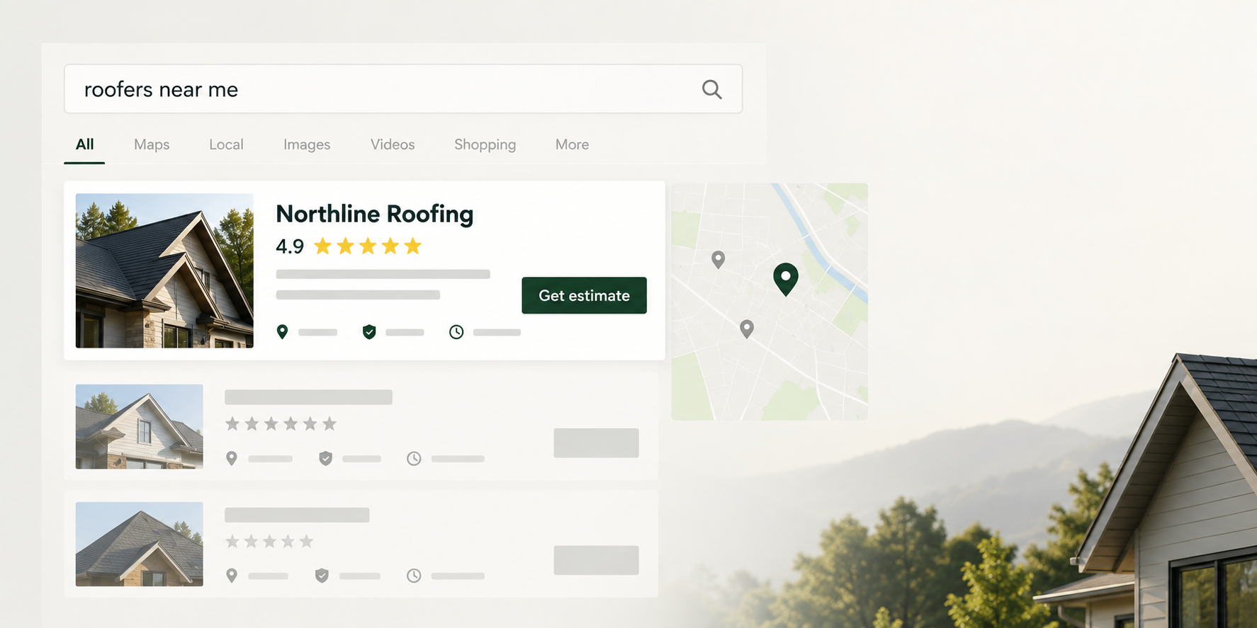 Placeholder local search results showing Northline Roofing