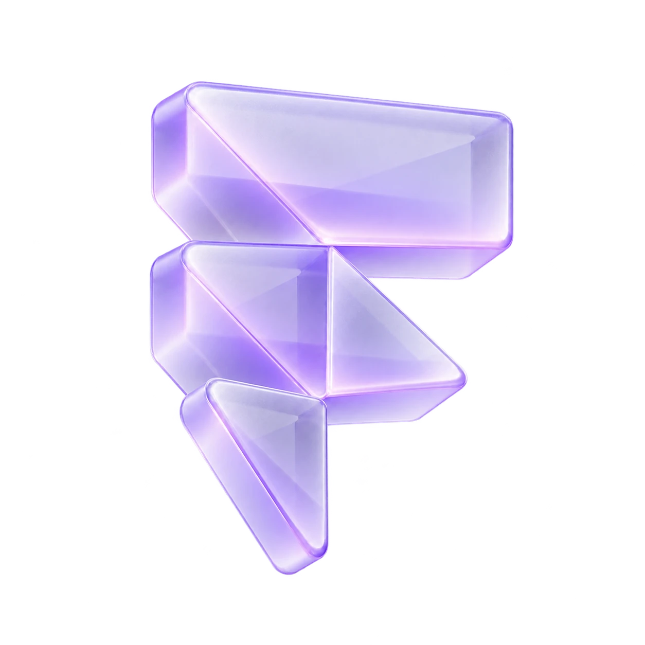 Smoky translucent Framer logo with a soft internal glow and frosted edges