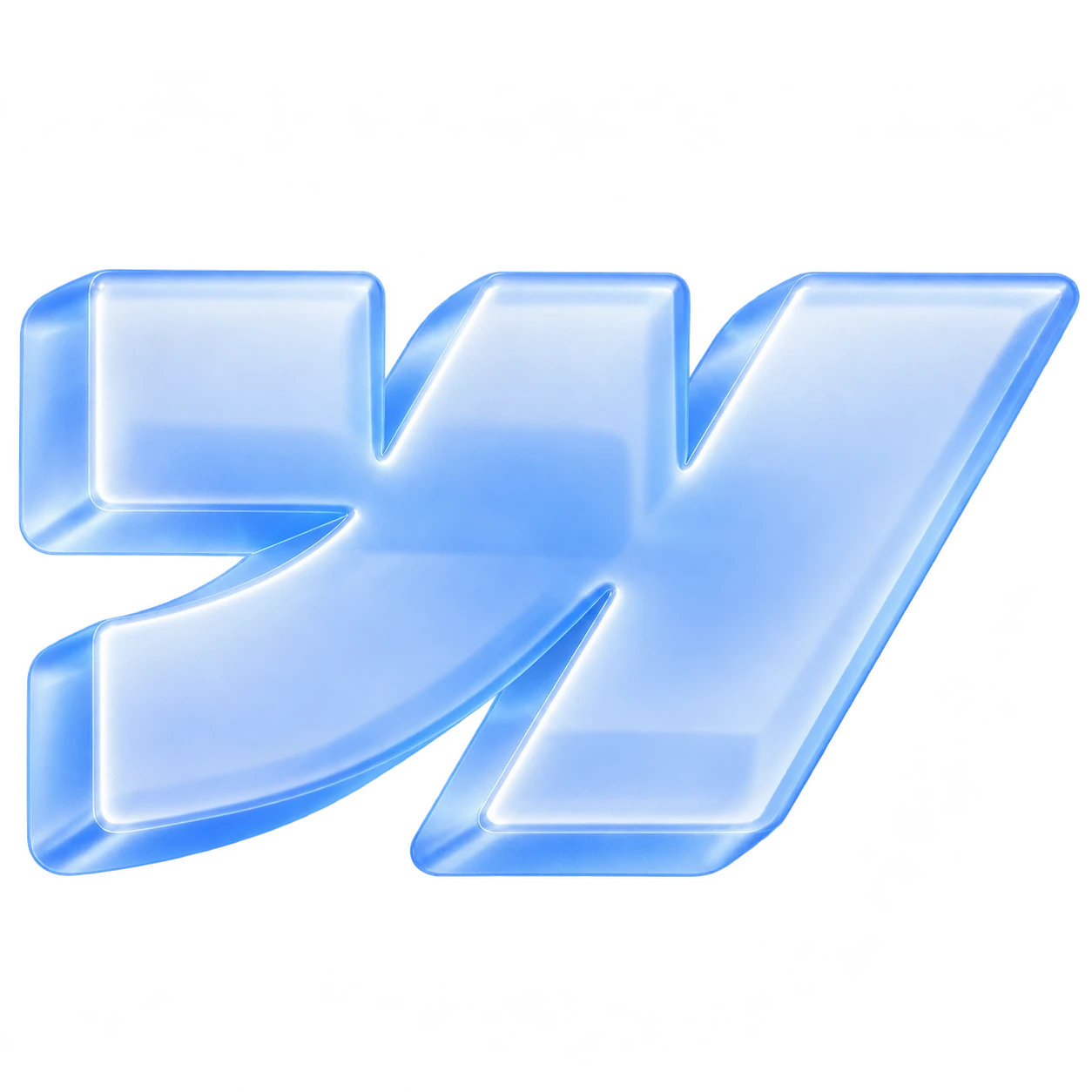 Electric-blue translucent Webflow logo illuminated from within